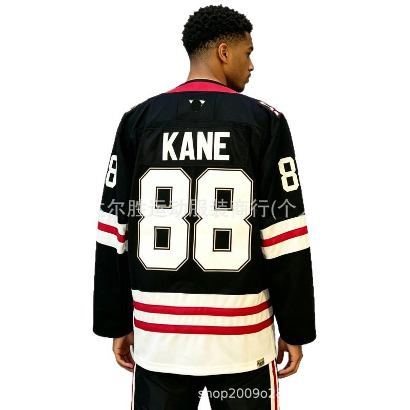 Mens Chicago Blackhawks 88 Patrick Kane Red Black Hockey Jersey Fan Apparel Cotton Acrylic Blend