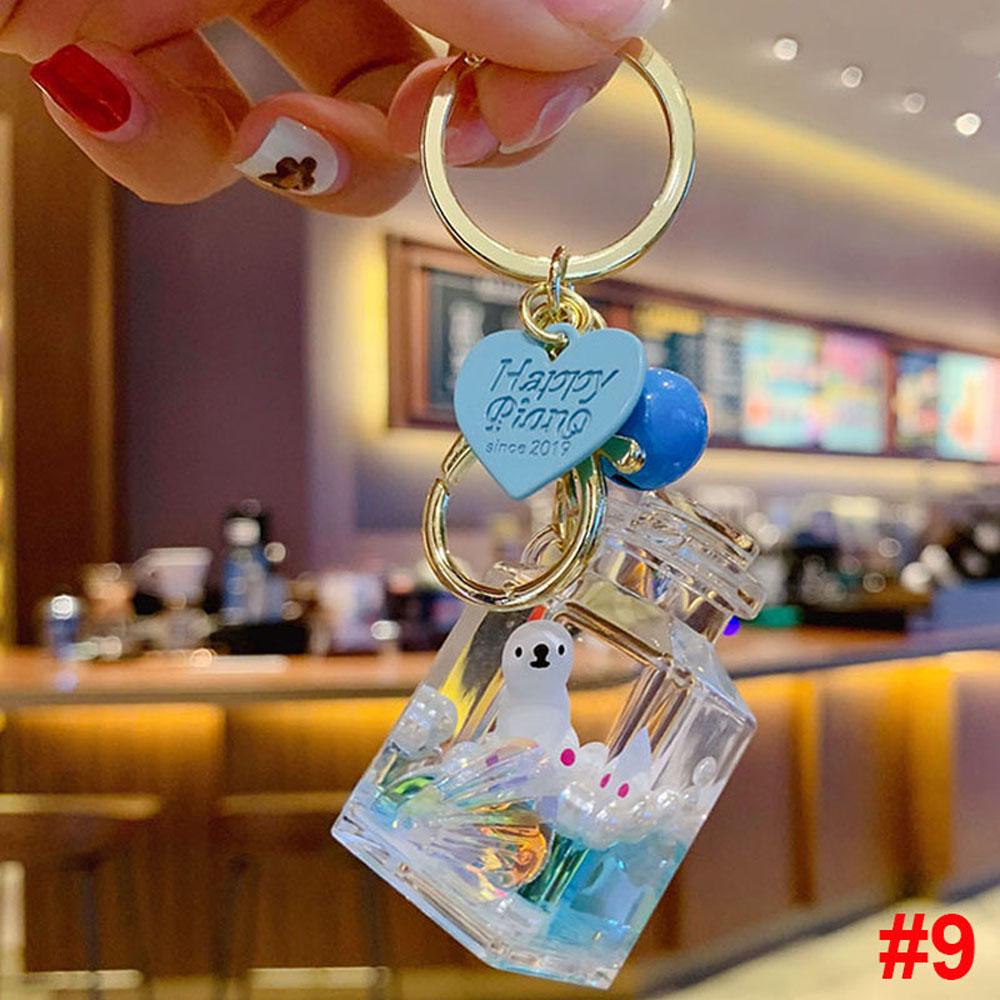 Creative Cartoon Quicksand Bottle Accessories Gifts For Women Resin Acrylic Car Pendant Keychain Key Ring Bag Charm