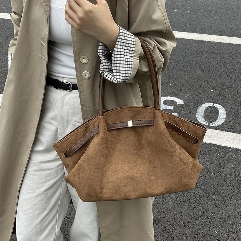 Autumn And Winter New Pleated Armpit Bag Commuter Shoulder Bag Matte Suede Large Capacity Tote Bag Women