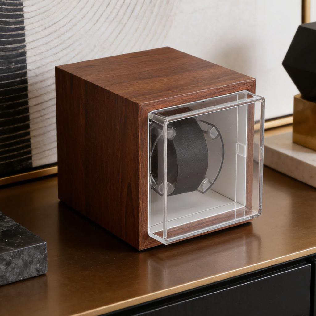 Single Watch Winder Anti Magnetic Automatic Mechanical Watch Winder Storage Box with LED Light for Men Birthday Gift