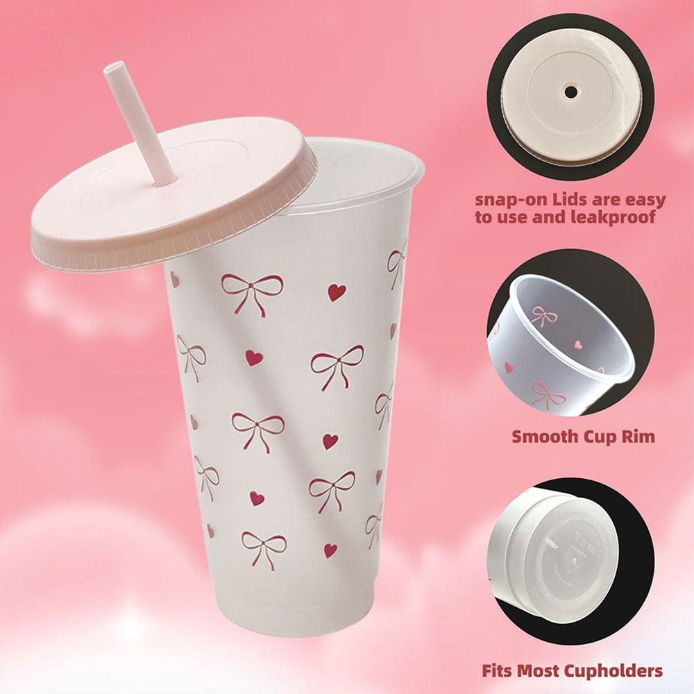 

1/4/6Pcs 24oz/700ml With Lids Sippy Summer Sippy Cup Pink Bow Drinking Kettle Kawaii Water Cup 1PC