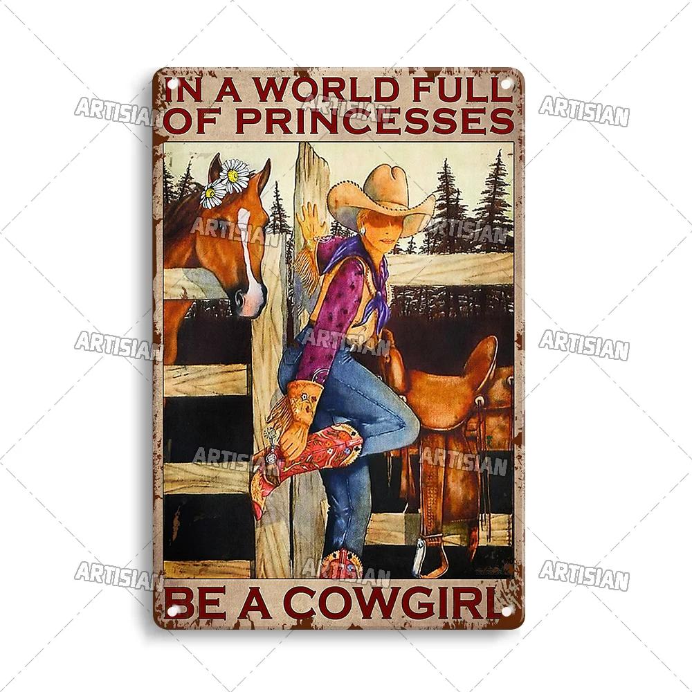 Artisian Ride Horse Metal Poster Cowgirl Cowboy Tin Plate Horse Racing Decorative Sign Wall Decor Garage Bar Pub Club Hotel Cafe