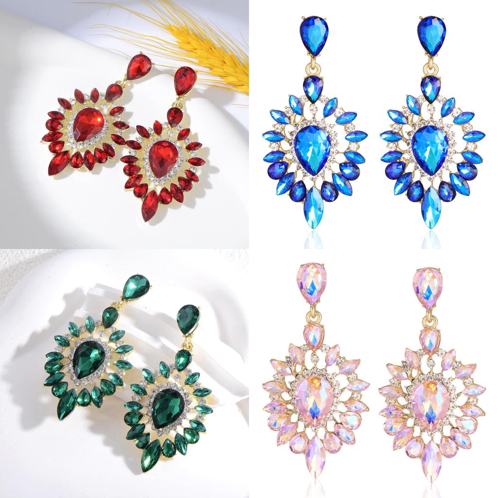 Geometric Elliptical Water Drop Earrings For Women With Rhinestone Dangle Jewelry Fashion Accessories