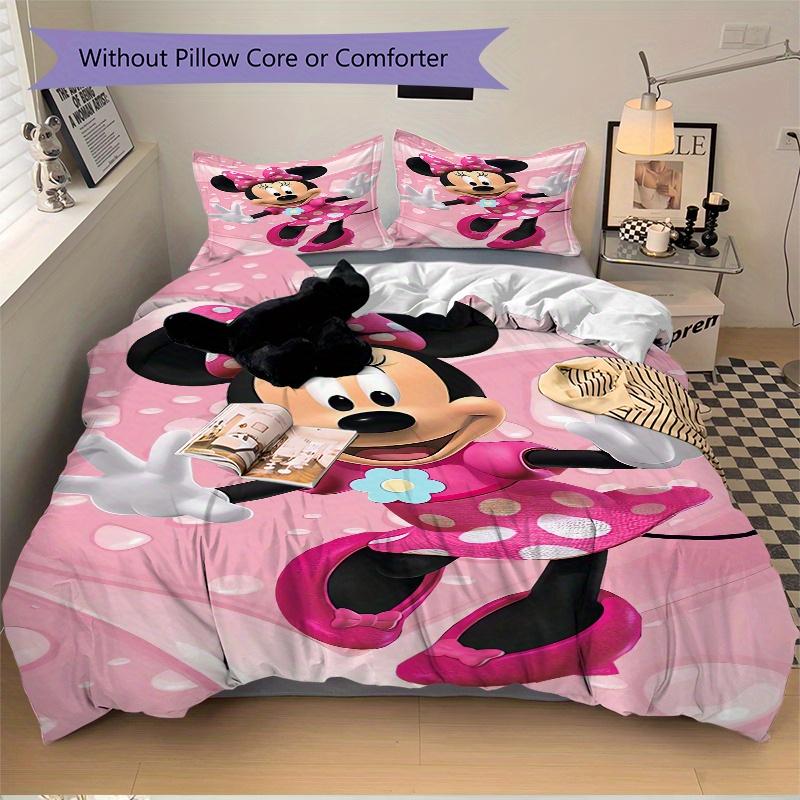 3pcs Minnie Mouse Pink Polka Dot Printed Bedding Set, Soft and Comfortable Quilt Cover for Bedroom, Guest Room W078