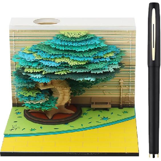 3D Desk Calendar 2025,Time Piece Calendar 2025,Tear-Away 3D Paper Art Notepad w LED Lights,Creative 3D Memo Artsy Pad Calendar, DIY Paper Carving
