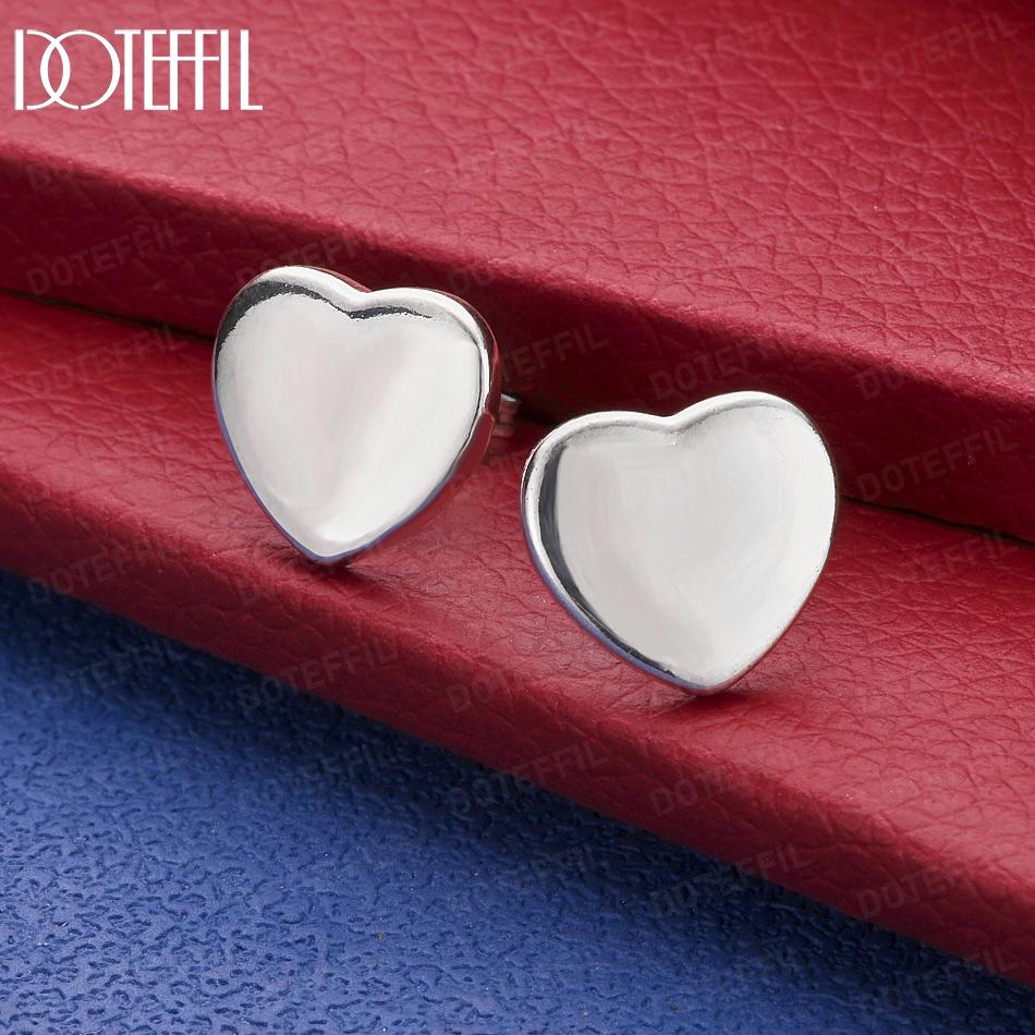 925 Sterling Silver Simple Polished Heart-Shaped Charming Earrings - Banquet Pendant Jewelry 10.6mm*12.6mm