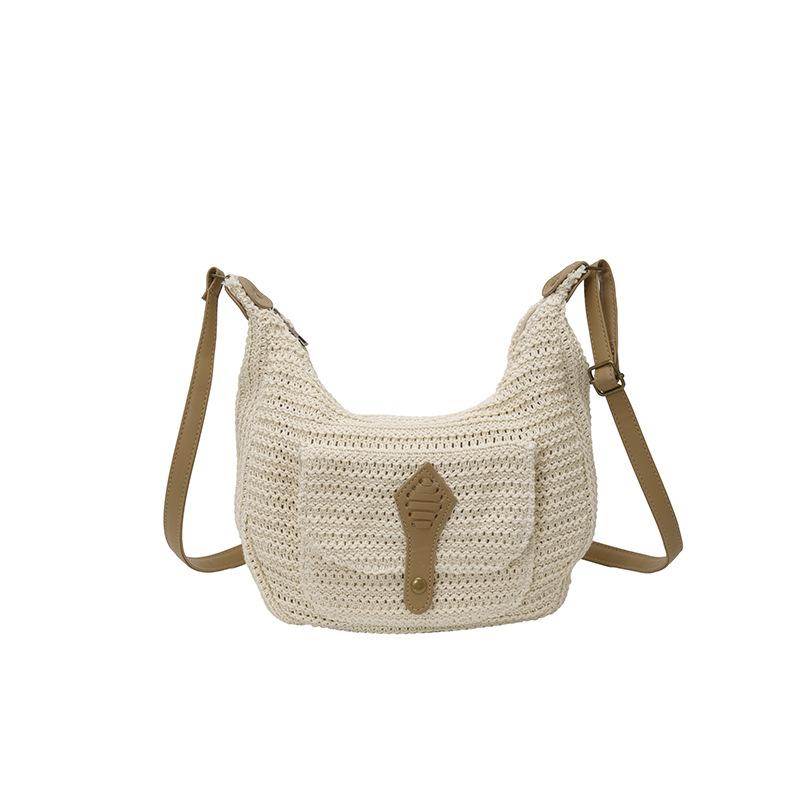Grote Capaciteit Geweven Dames Tas, Reistas, Crossbody Tas, Strandstijl Knoopvormige Tas