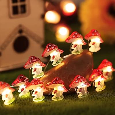 1pc Small Mushroom Shaped String Light Copper Wire Garland Fairy Lamp Battery Powered For Home Garden Holiday Festival Decor