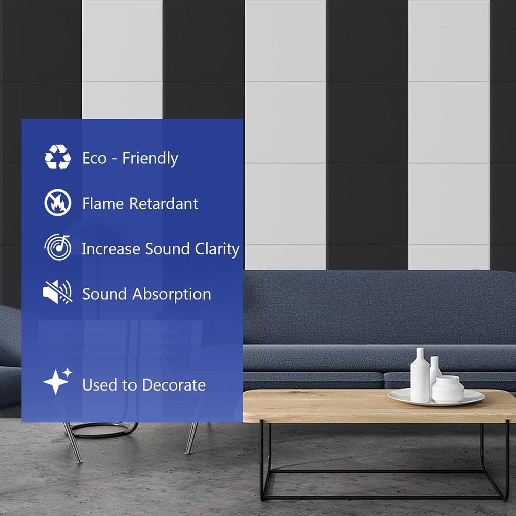 Pack of 12 Polyester Fiber Soundproof Wall Panels Wall Tiles Sound Absorbing Panels Suitable for Living Room Studios