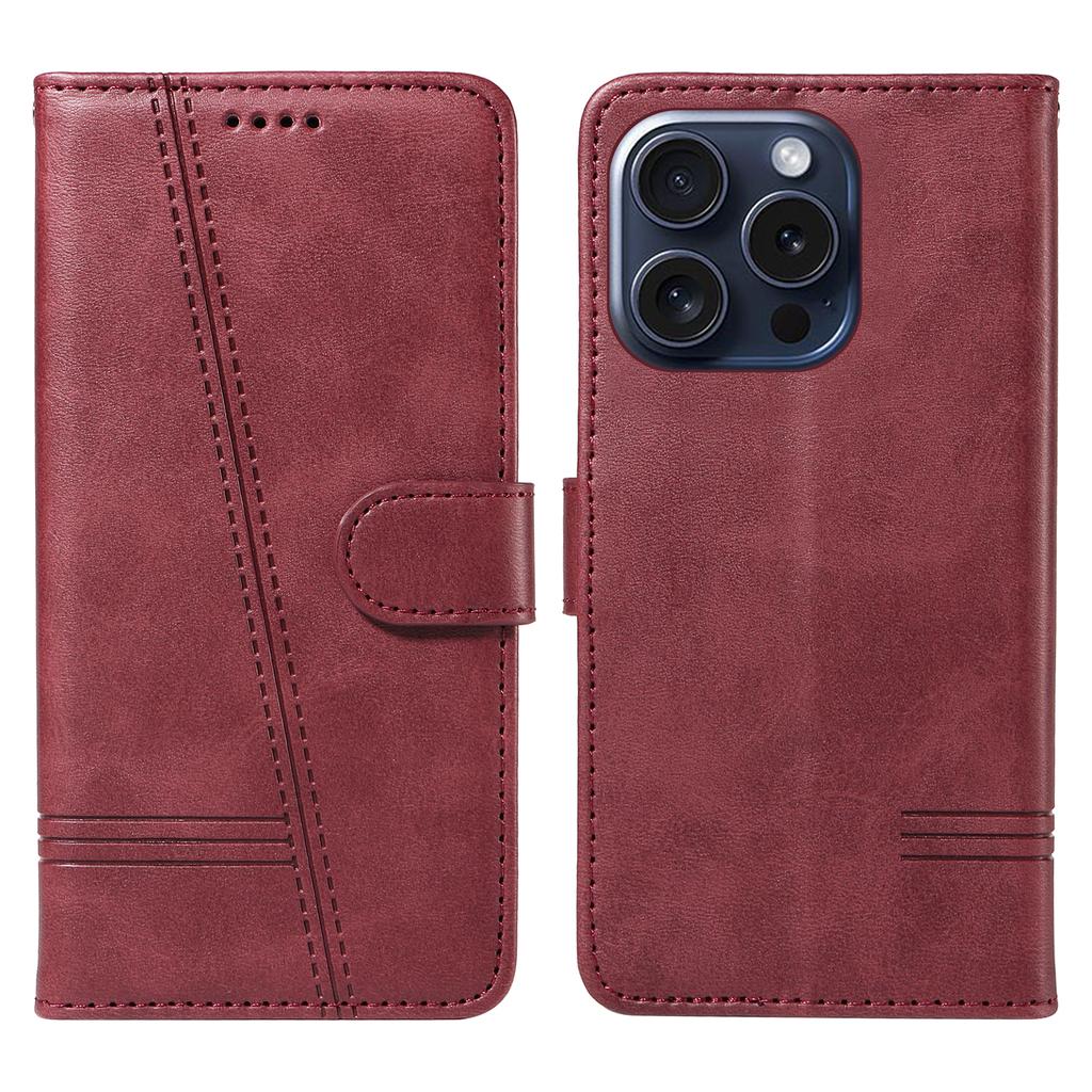 Für iPhone 15 Pro Brieftasche Hülle T-Form Linien Leder Handyhülle Ständer