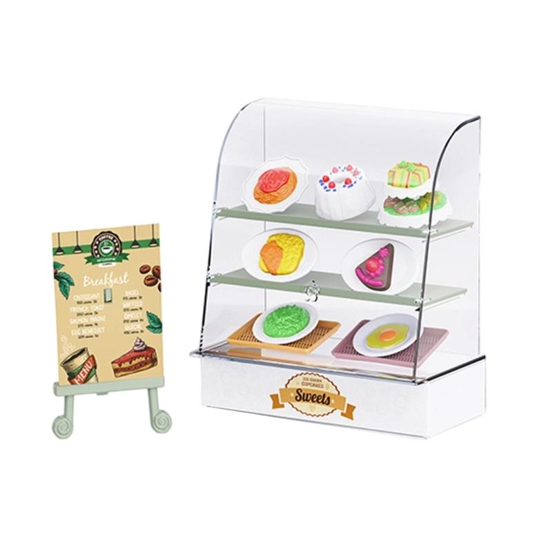 

Miniature Bakery Counter Display Cabinet with Dessert Model Figure for 1/12 Dollhouses Accessories Pretend Play Game Toy