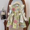 Floral Dress Flower Girls Casual Wedding Dress with Flower Print Baby Girl Dress