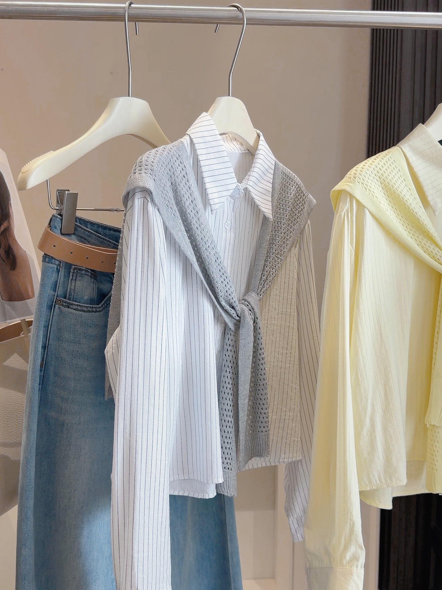 French Striped Long Sleeve Women s Shirt with Shawl - 2026 Spring/Autumn Loose Medium-Long Style One Size