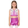 Children‘s Cowgirl Costume Set Sequins Metallic Fringe Sleeveless Top and Matching Shorts for Western Theme Fancy Ball Party