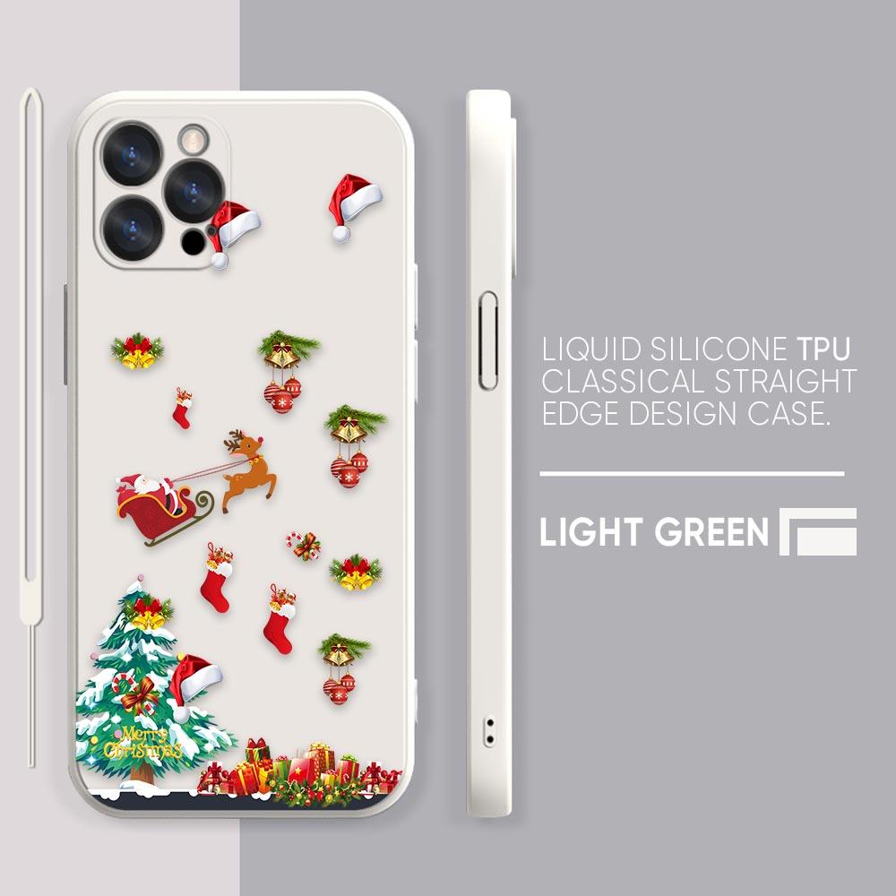 Merry Christmas Santa Claus Phone Case iPhone 11 12 13 14 Pro Max 7 8 Plus XR XS SE Straight Edge Liquid Silica Gel Shell Cover