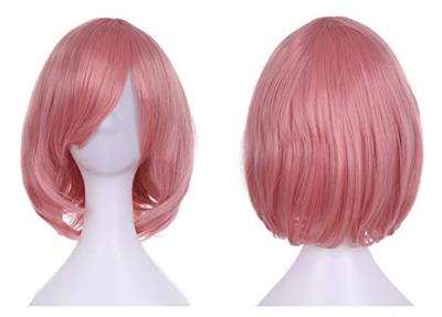 Kürbisparade Perücken-Set Kurzer Bob Mittellang Voll mit Ständer Korallenrosa 3-teilig