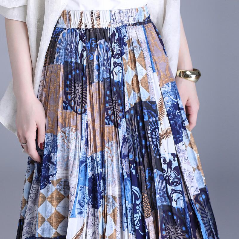 Bailuyu Resort Style Patchwork Print A-line Midi Skirt
