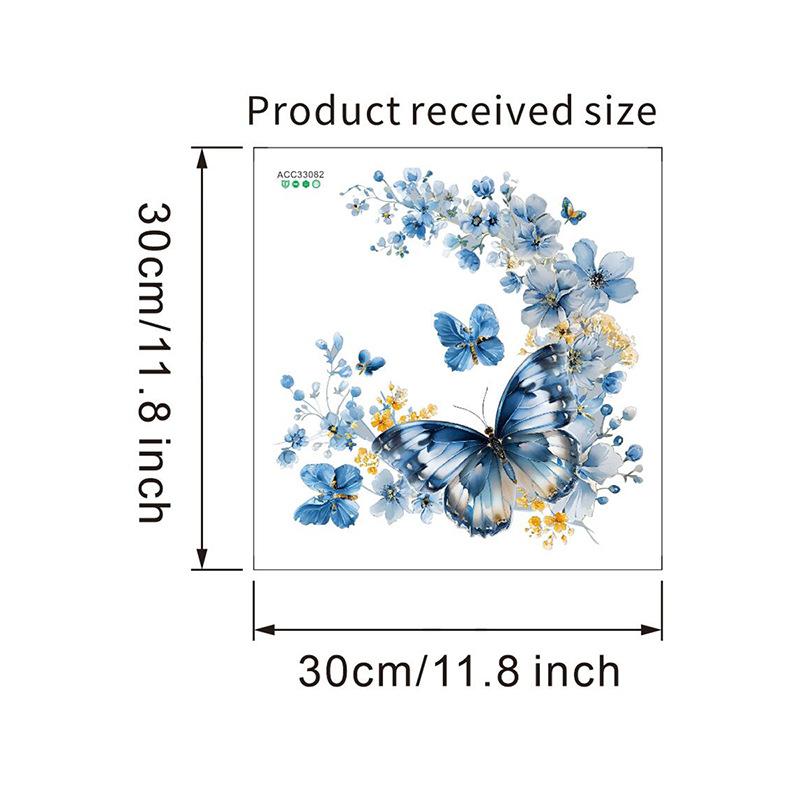 

New Beautiful Blue Flower Bathroom Sticker Waterproof Toilet Sticker Home Self-adhesive Wall Sticker 30x30cm