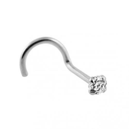 Bijuterie piercing la nas din aur alb masiv de 14k, împodobită cu un zirconiu cubic rotund de 2,5 mm, brodat de 4 dinte.