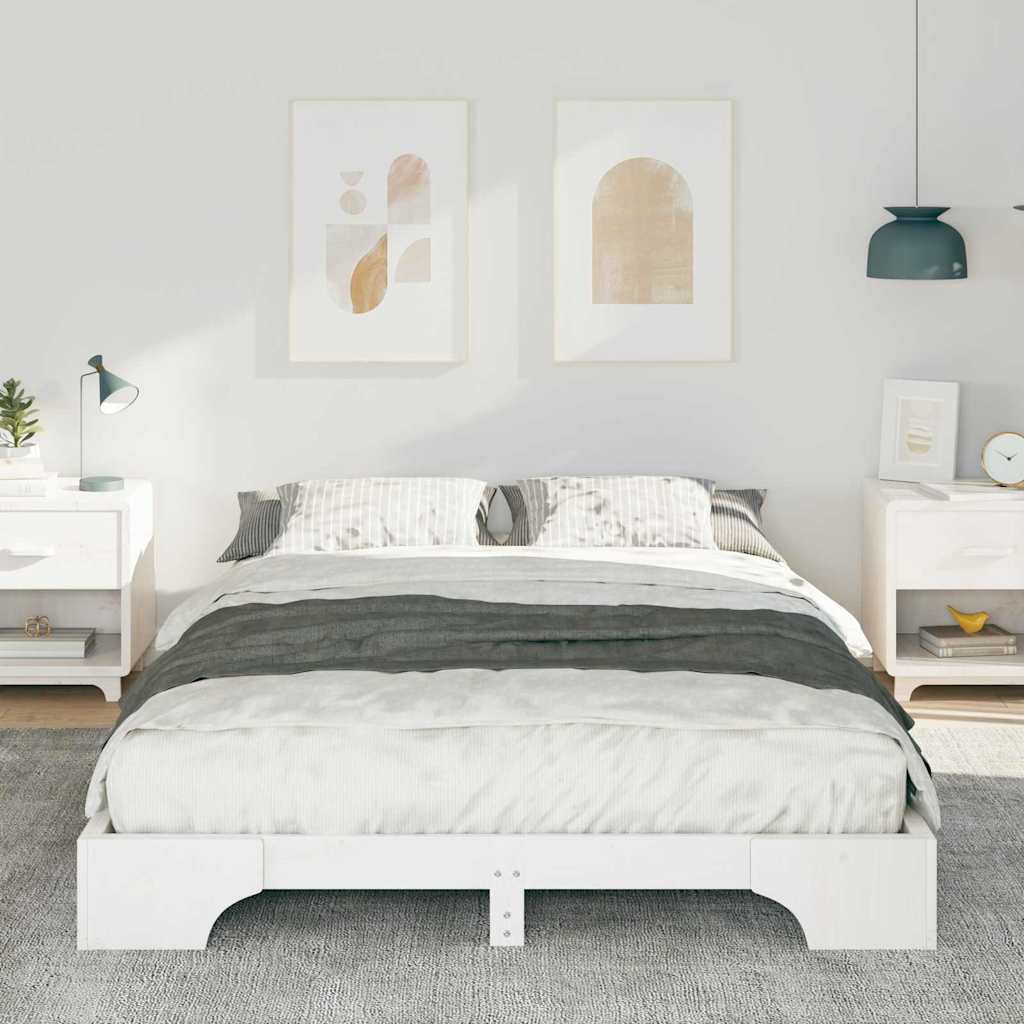 Bed Frame White 140 x 220 cm Solid Pine Wood