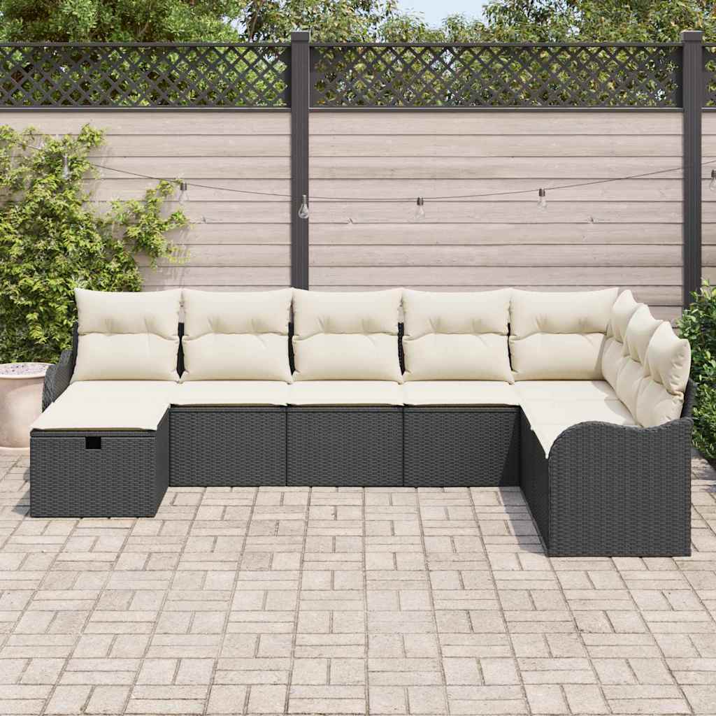 Garden Sofa Set with Cushions 8 Pcs Black Poly Rattan