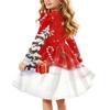 Girls Christmas Print Long Sleeve Dress with Sleeves for Holiday Party and