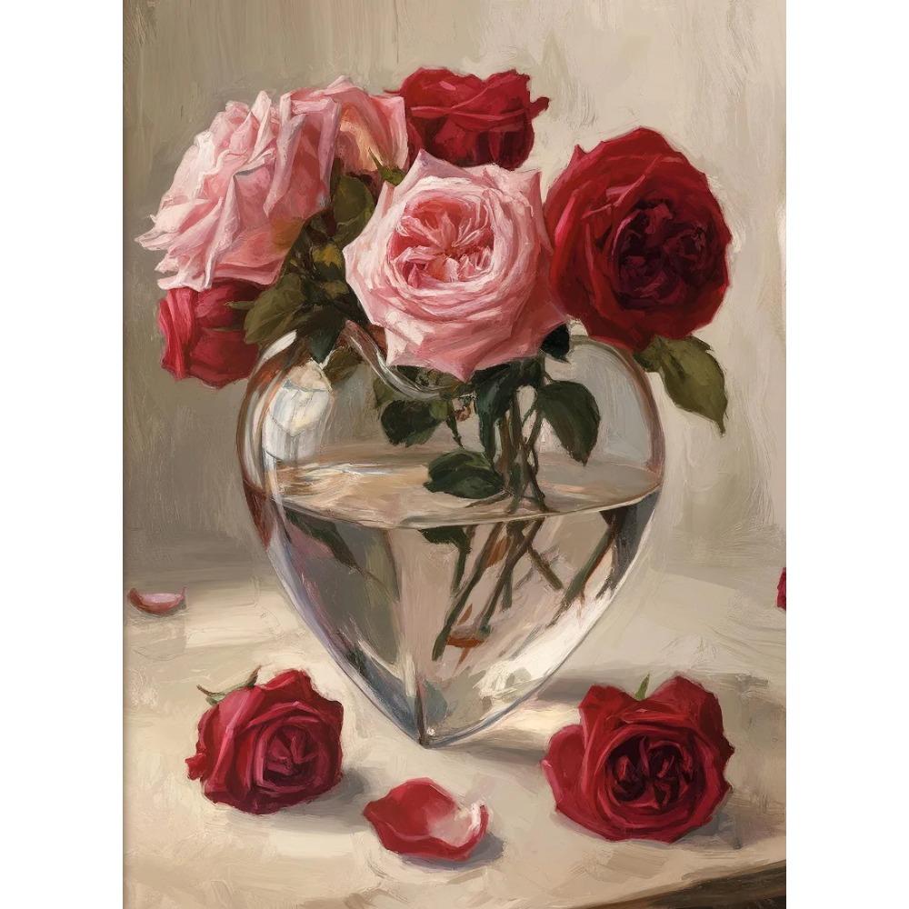 Peony Tulip Pink Roses Valentines Day Romantic Floral Vase Poster Print Wall Art Pictures Canvas Painting Room Home Decor Gift