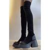 Long boots women's 2025 new thick-legged small thick-soled elastic high boots black high-heeled knee boots