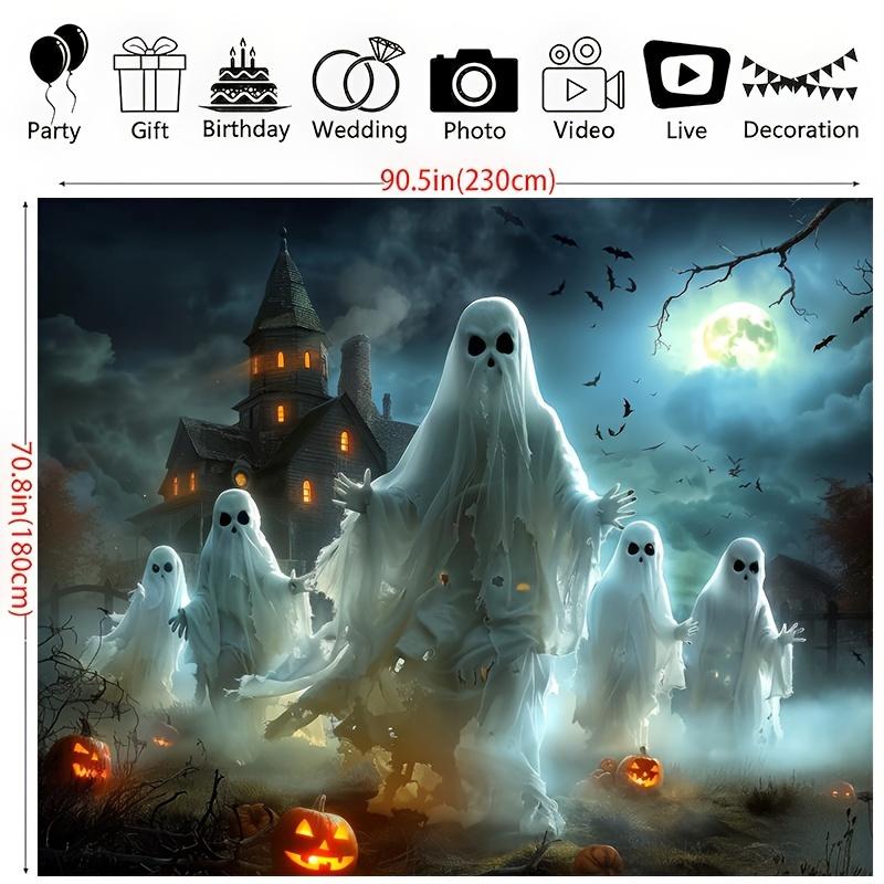 Halloween Ghost Forest and Gothic Castle Background Cloth - Horror White Ghost, Polyester, No Power Required