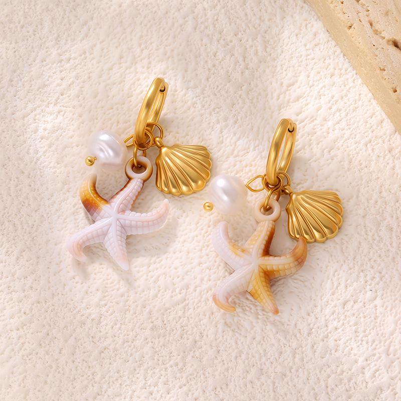 Beach Wind Titanium Steel Earrings for Women - Luxurious High-End Style - Dolphin and Star Pendant Earrings - Ocean Earrings