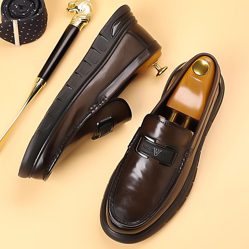 Fashion None Slip Mens Stitching Loafers Handmade Leather Business Shoes Wedding Formal Casual Shoes New Leisure Walk Male Slip On Flats