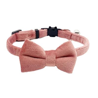 Pet Suede Bow Collar Solid Color Bowknot Puppy Chihuahua Bell Bow Pets Collars Accessories with C7U1