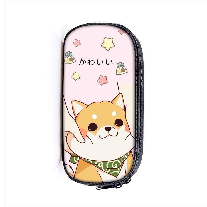 Student Cartoon Shiba Inu Pencil Case With Nylon Material For School Supplies