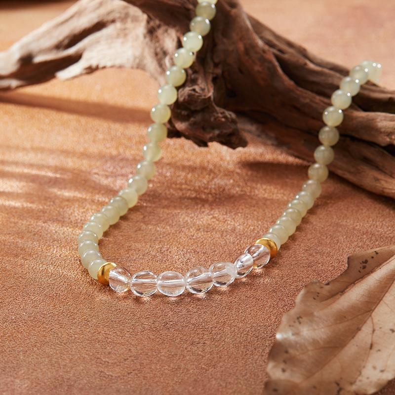 Natural White Crystal Hetian Jade Necklace Women'S Clavicle Chain Set S925 Sterling Silver Xiaohongshu New Earrings