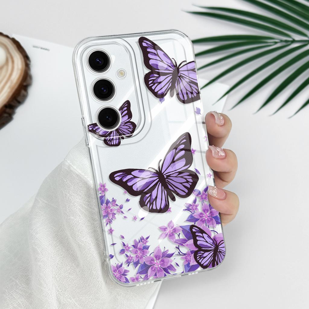 Sky Butterfly Transparent Phone Case For Samsung Galaxy S26 S25 S24 S23 FE Plus Ultra Soft TPU Cover
