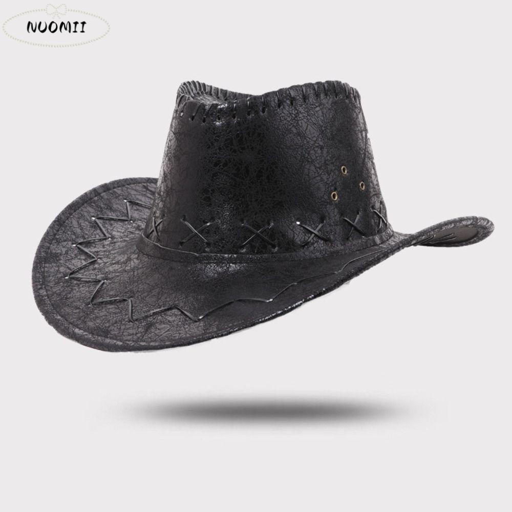 PU Leather Western Cowboy Hat Knight Hat Beach Cap Summer Sun Hat Climbing Hat Sun Protection Cap Sunscreen Cap Woman/Female