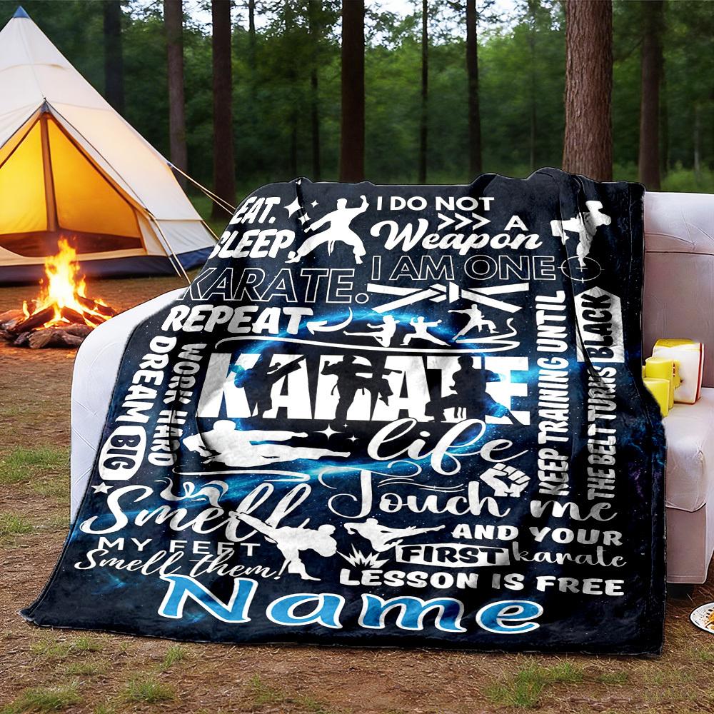 Karate Life Customize Your Name Outdoor Blanket Comfortable Soft Lightweight Allseason Multipurpose Blanket For Travel Camping Picnics Sofa Office Bed