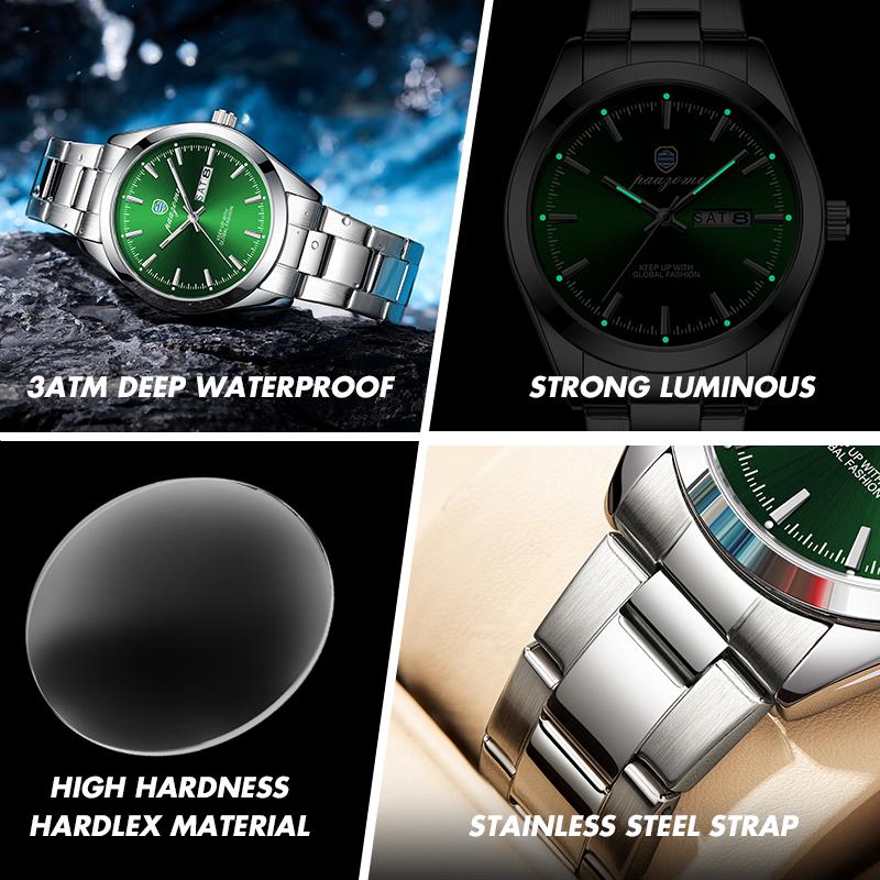 Paazomu Luxury Sport Quartz Man Wristwatch Waterproof Luminous Date Week Men Watches Stainless Steel Men'S Watch Male Reloj+Box