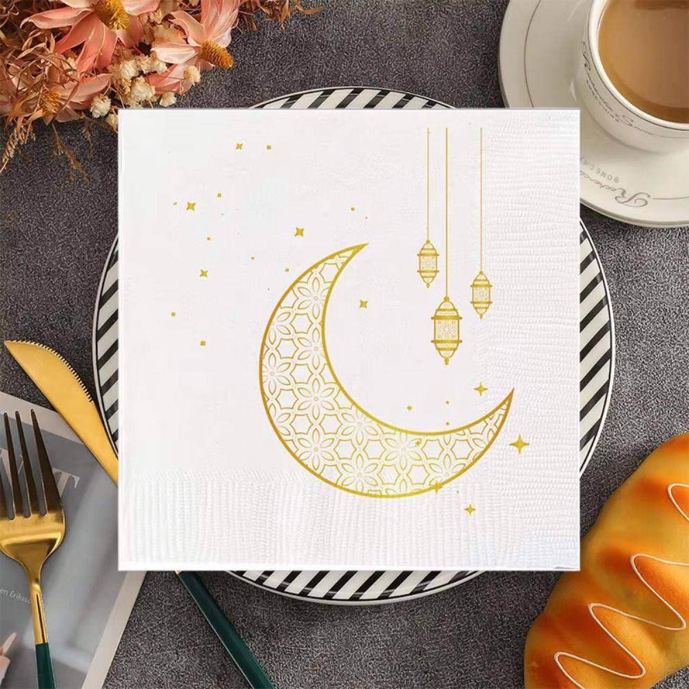 25 stycken dubbellagrade Ramadanfestservetter med måntryck Islamisk bordservis Papper Eid-firanden