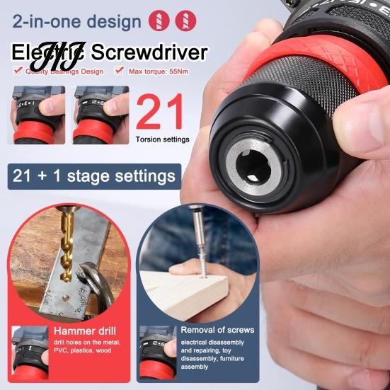 Home Improvement Drilling Tool 16.8V Cordless Drill, Maximum Torque 45Nm, Electric Driver with Ergonomic Versatile for Wood Metal Plastic Grip,