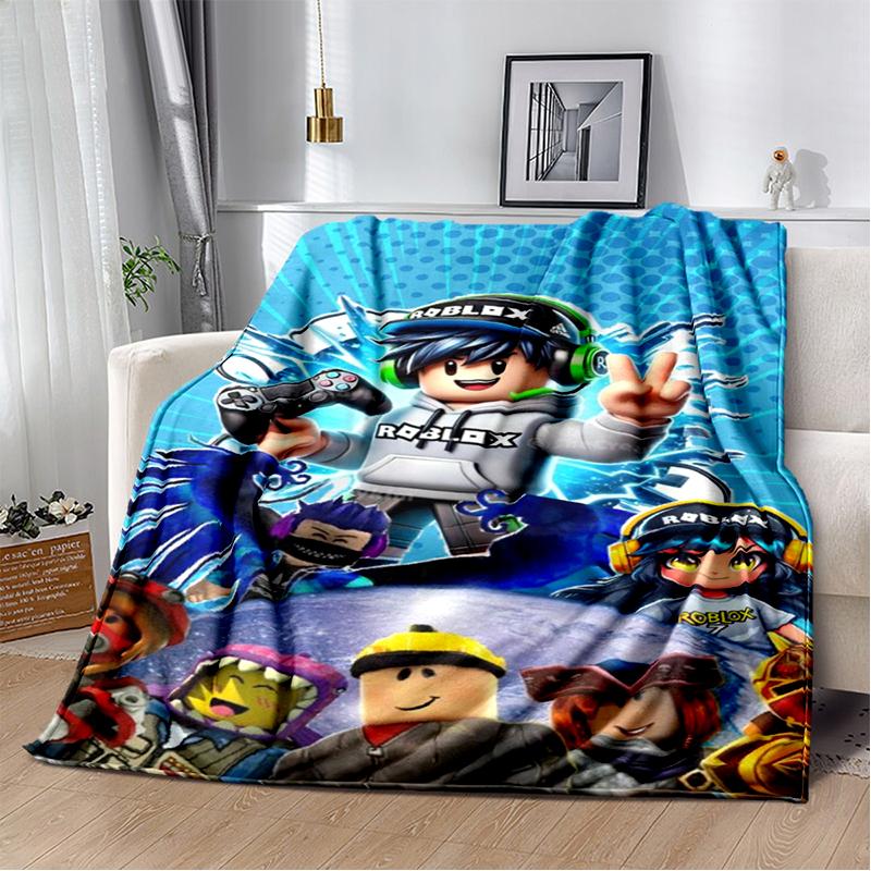 

3D R-Robloxs Cartoon Game Flannel Blanket Soft Warm Throw Blanket for Bed Bedroom Room Living Room Travel Camping Picnic Gift 75x90cm