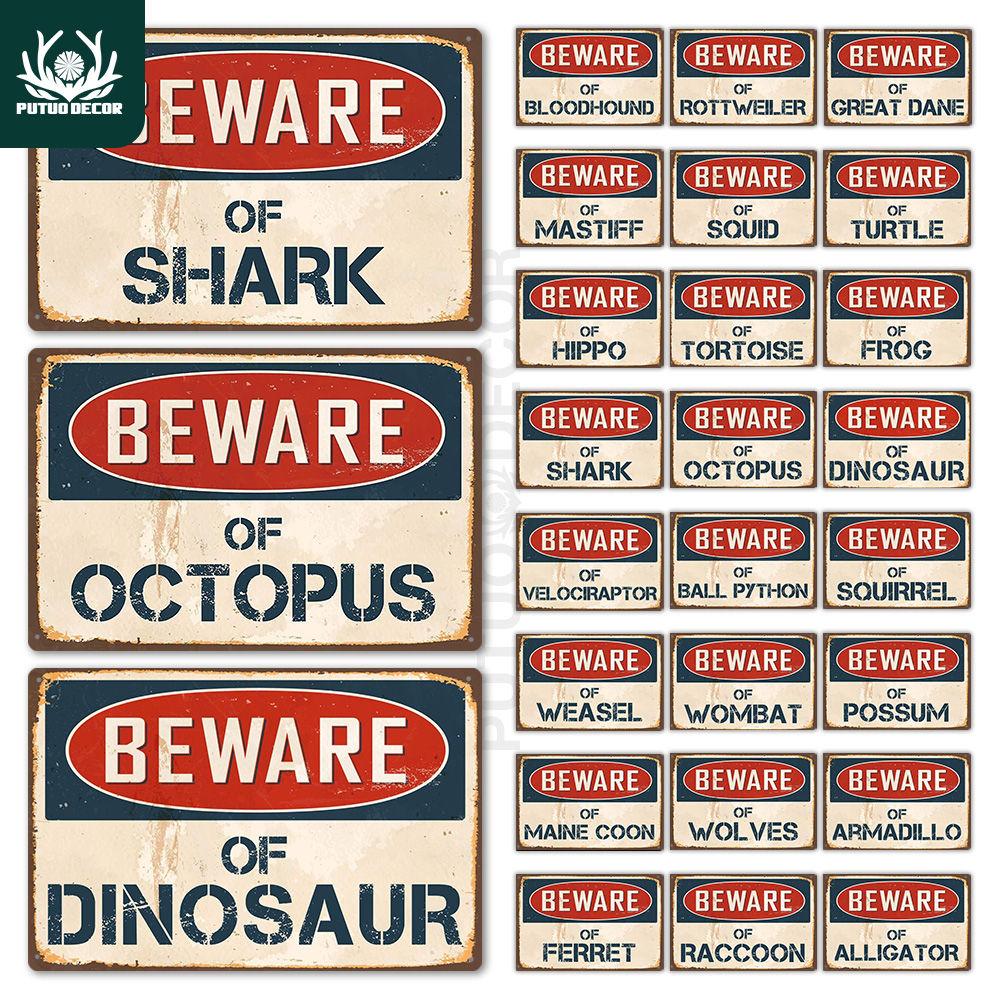 Putuo Decor Beware Vintage Tin Sign Funny Warning Danger Plaque Metal Wall Poster Painting for Room House Shop Bar Man Cave