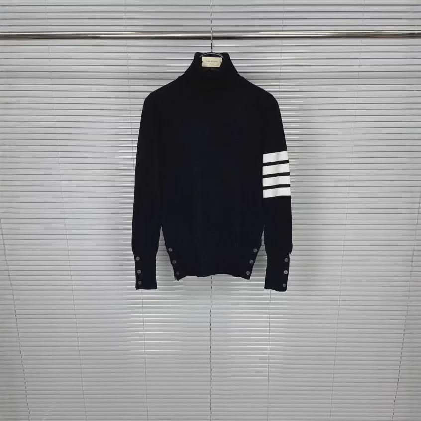 Unisex Classic Four-Bar Turtleneck Wool Sweater for Autumn/Winter