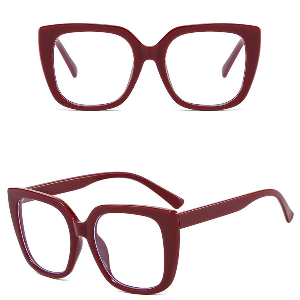 Women's Burgundy Square PC Frame Retro Flat Light Mirror for Daily Wear Simple Stylish Eyewear