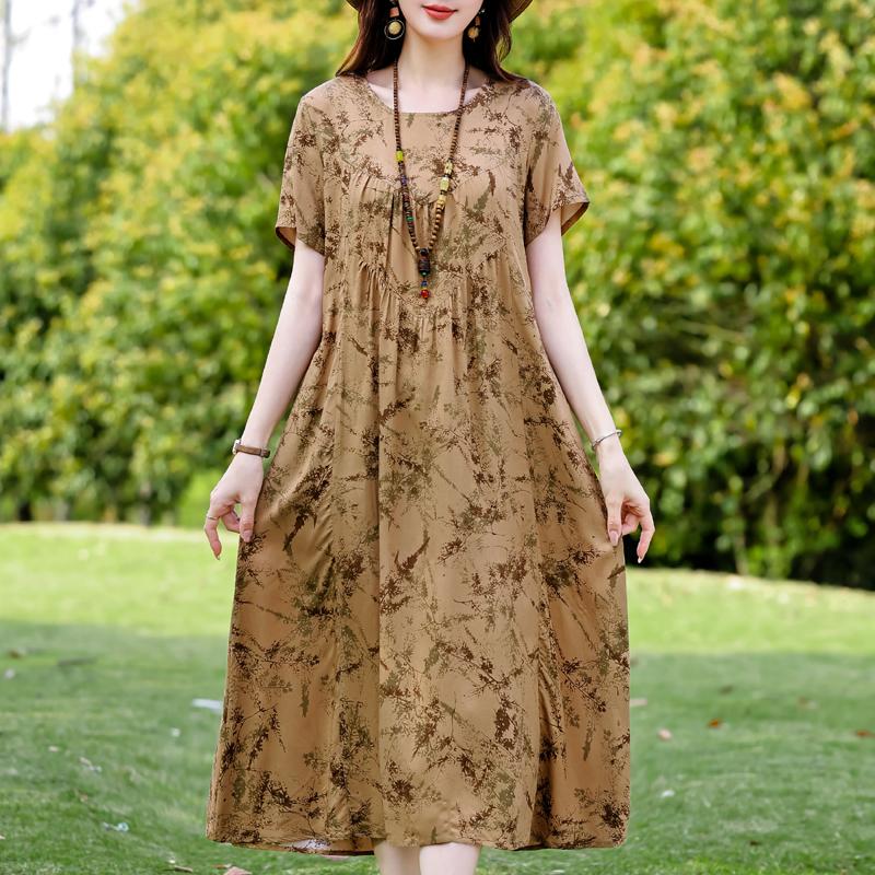 Plus Size Elegant Women's Summer Dress Vintage Clothes Short Sleeve Loose Long Dresses