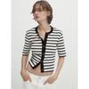 MD Women's Clothing French Classic Style Short Sleeve Jacket Black and White Stripes Cotton Knitting Cardigan Female 06878560251