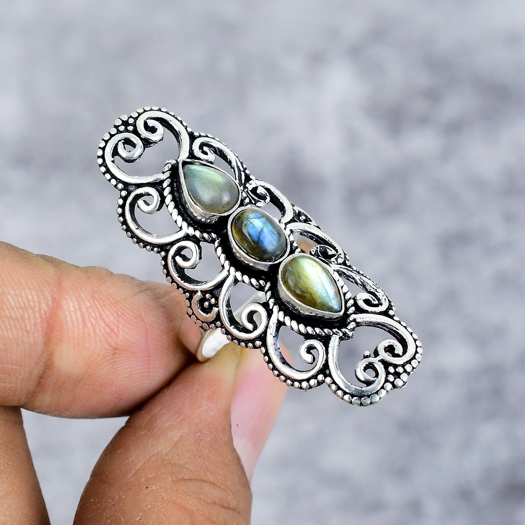 

Labradorite Gemstone Handmade 925 Sterling Silver Jewelry Ring Size 9.5 M-2662