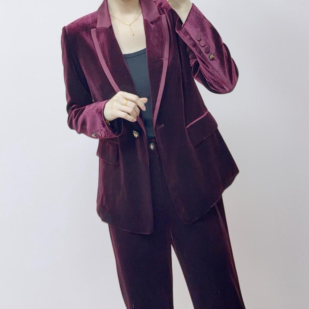 Spring 2026 Korean Style Velvet Blazer & Straight Pants Set