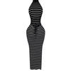 Women'S Clothing European And American Fashion Sexy Striped Small Turtleneck Long Dress