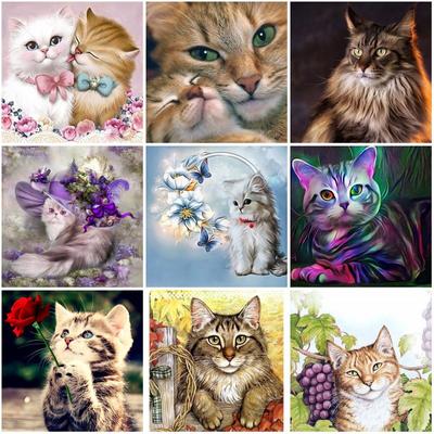 DIY Cat 5D Diamond Painting Full Round Drill Animal Diamond Embroidery Mosaic Rhinestones Cross Stitch Wall Art Gift